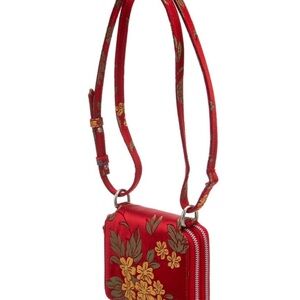Elegant Red Floral Crossbody Bag